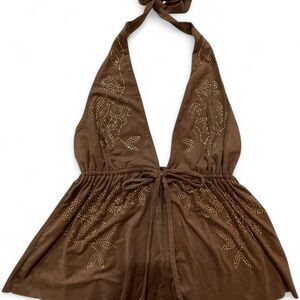 Moa-moa Women's Brown and Gold Crop-top